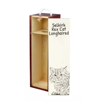 Chat Selkirk Rex à poil long - boîte à vin avec un chat, boîte à alcool avec une illustration, boîte personnalisée pour cadeau de la marque Art-Dog