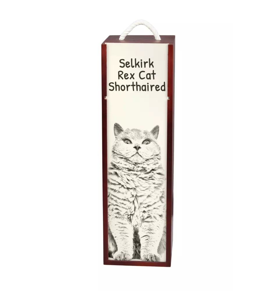 Chat Selkirk Rex à poil court - boîte à vin avec un chat, boîte à alcool avec une illustration, boîte personnalisée pour cadeau de la marque Art-Dog