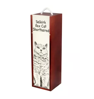 Selkirk Rex Cat Shorthaired - wine box with a cat, alcohol box with graphics, personalized gift box from the Art-Dog brand