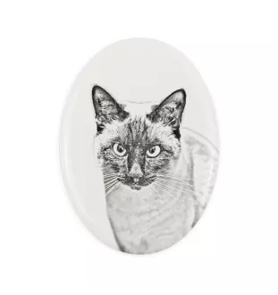 Siam - Gedenktafel mit einem Foto einer Katze, Grabplatte mit Druck, personalisierte ovale Platte der Marke Art-Dog