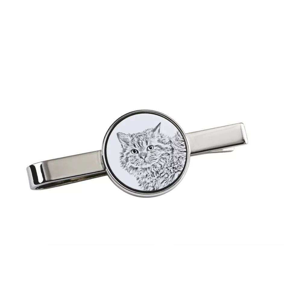 Selkirk Rex Cat Longhaired - cat tie clip, personalized tie clip, unique gift for men from Art-Dog brand