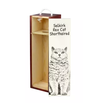 Selkirk Rex Cat Shorthaired - wine box with a cat, alcohol box with graphics, personalized gift box from the Art-Dog brand