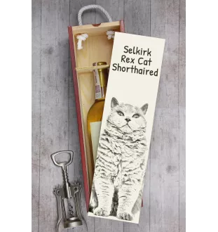 Selkirk Rex Cat Shorthaired - wine box with a cat, alcohol box with graphics, personalized gift box from the Art-Dog brand
