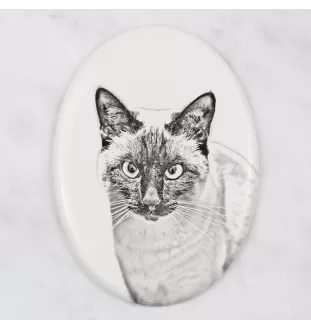 Siam - Gedenktafel mit einem Foto einer Katze, Grabplatte mit Druck, personalisierte ovale Platte der Marke Art-Dog