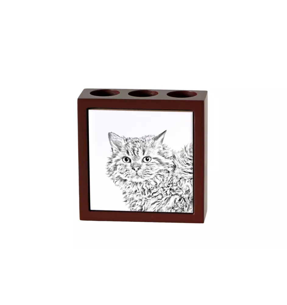 Selkirk Rex Katze Langhaar - Stifthalter mit Katze, Schreibtischorganizer mit Aufdruck, personalisierte Schreibtischdekoration von der Marke Art-Dog