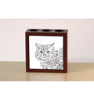 Chat Selkirk Rex à poil long - porte-stylo avec un chat, organiseur de bureau avec impression, décoration de bureau personnalisée de la marque Art-Dog