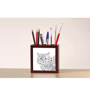 Selkirk Rex Katze Langhaar - Stifthalter mit Katze, Schreibtischorganizer mit Aufdruck, personalisierte Schreibtischdekoration von der Marke Art-Dog