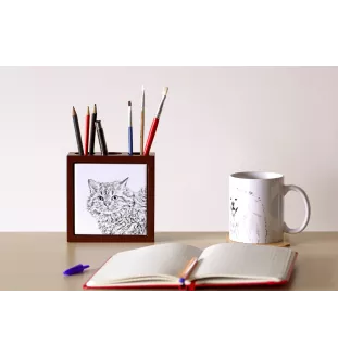 Selkirk Rex Cat Longhaired - pen holder with a cat, desk organizer with a print, personalized desk decoration by Art-Dog brand