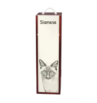 Siamois - boîte à vin avec un chat, boîte à alcool avec une illustration, boîte personnalisée pour cadeau de la marque Art-Dog