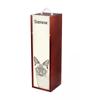 Siamois - boîte à vin avec un chat, boîte à alcool avec une illustration, boîte personnalisée pour cadeau de la marque Art-Dog