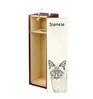 Siamois - boîte à vin avec un chat, boîte à alcool avec une illustration, boîte personnalisée pour cadeau de la marque Art-Dog