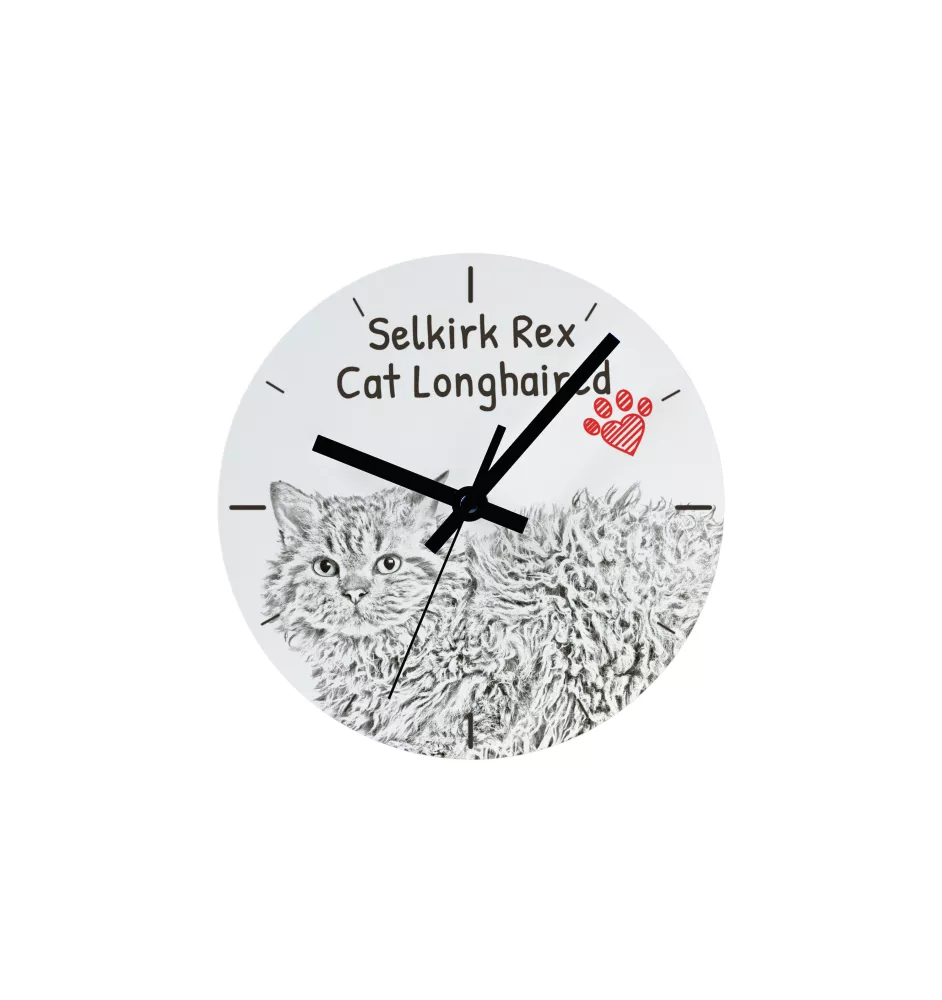 Selkirk Rex Cat Longhaired - wall clock with a cat, shelf clock with a print, personalized home decoration from the Art-Dog brand