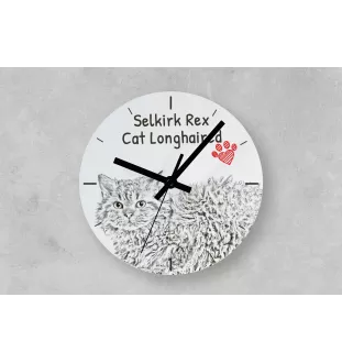 Selkirk Rex Cat Longhaired - wall clock with a cat, shelf clock with a print, personalized home decoration from the Art-Dog brand
