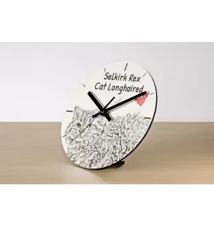 Selkirk Rex Cat Longhaired - wall clock with a cat, shelf clock with a print, personalized home decoration from the Art-Dog brand