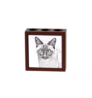 Siamese - pen holder with a cat, desk organizer with a print, personalized desk decoration by Art-Dog brand