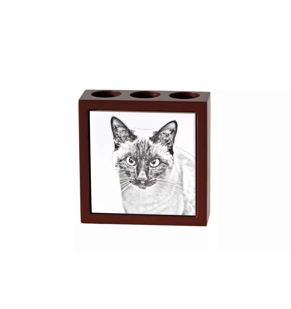 Siamese - pen holder with a cat, desk organizer with a print, personalized desk decoration by Art-Dog brand