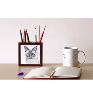 Siamese - pen holder with a cat, desk organizer with a print, personalized desk decoration by Art-Dog brand