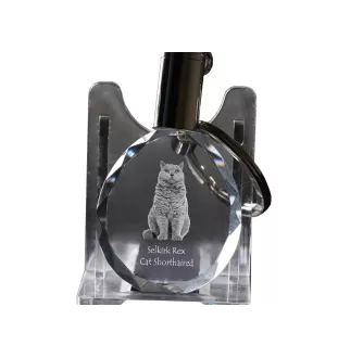 Selkirk Rex Katze Kurzhaar - Fob with cat photo, crystal key ring in gift box, unique gift by Art-Dog brand