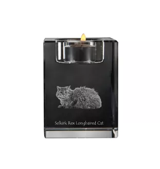 Selkirk Rex Longhaired - Candle holder with cat photo, crystal tealight holder, personalised gift by Art-Dog brand