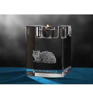 Chat Selkirk Rex à poil long - Bougeoir avec photo de chat, porte bougie en cristal, cadeau personnalisé par la marque Art-Dog