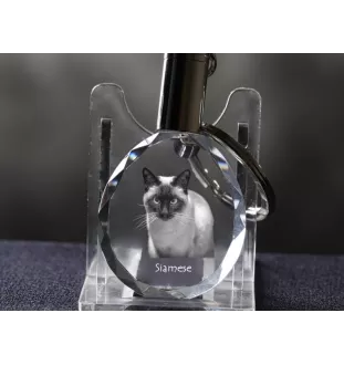 Siam - Fob with cat photo, crystal key ring in gift box, unique gift by Art-Dog brand