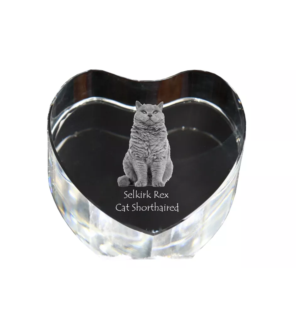 Selkirk Rex Cat Shorthaired - crystal clock with a picture of a cat, heart-shaped shelf clock, personalized standing clock by Art-Dog brand