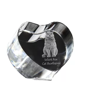 Selkirk Rex Cat Shorthaired - crystal clock with a picture of a cat, heart-shaped shelf clock, personalized standing clock by Art-Dog brand