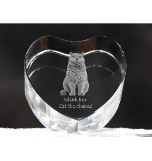 Selkirk Rex Cat Shorthaired - crystal clock with a picture of a cat, heart-shaped shelf clock, personalized standing clock by Art-Dog brand