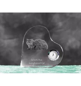 Selkirk Rex Cat Longhaired - crystal clock with a picture of a cat, heart-shaped shelf clock, personalized standing clock by Art-Dog brand