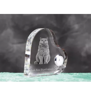 Selkirk Rex Katze Kurzhaar - Kristalluhr mit Katzenbild, Herzregal-Uhr, personalisierte Standuhr von Art-Dog.