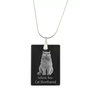 Selkirk Rex Cat Shorthaired - Crystal pendant with cat, silver necklace with photo, personalised pendant by Art-Dog brand