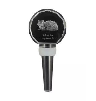 Selkirk Rex Cat Longhaired - Crystal bottle stopper with cat, unique wine stopper with photo, personalised gift for sommelier by Art-Dog brand