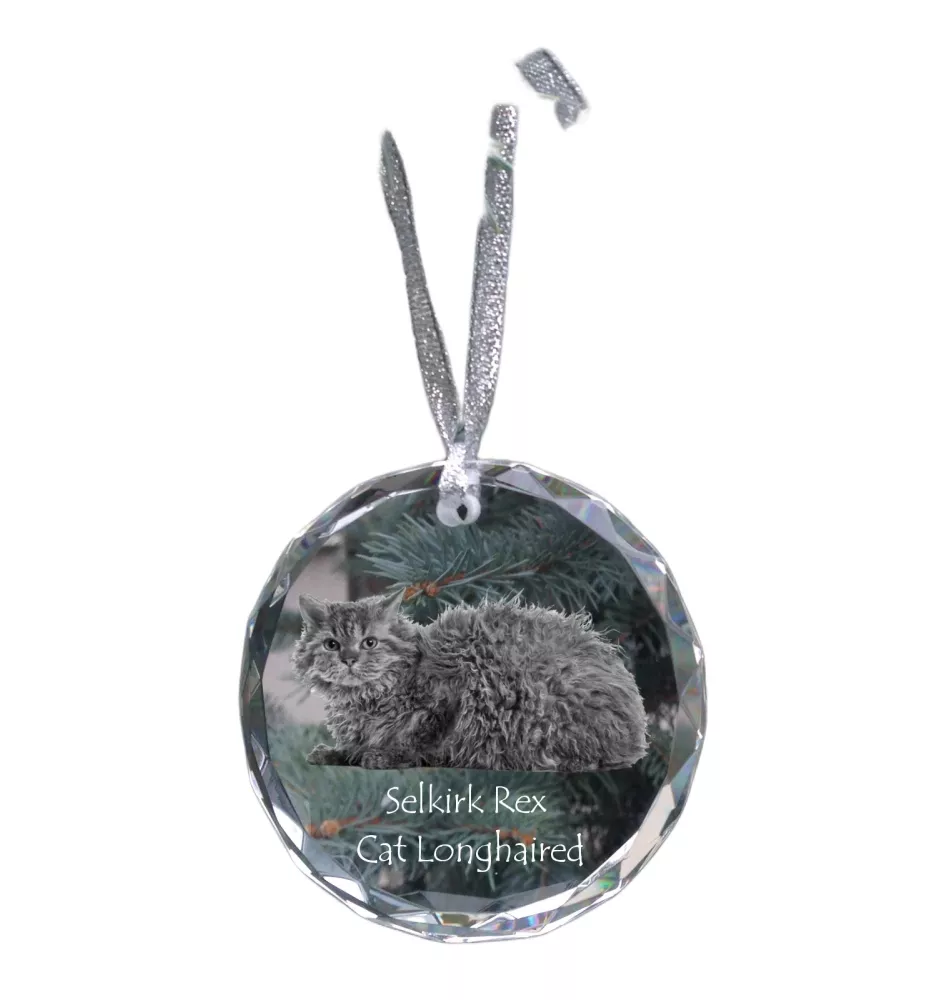 Selkirk Rex Katze Langhaar - Kristallkugel mit Foto, Katzenfoto im Kristall, personalisierter Weihnachtsbaumanhänger von Art-Dog.