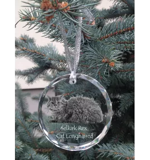 Chat Selkirk Rex à poil long - boule de Noël en cristal avec une photo, photo d'un chat dans le cristal, décoration personnalisée pour sapin de Noël de la marque Art-Dog