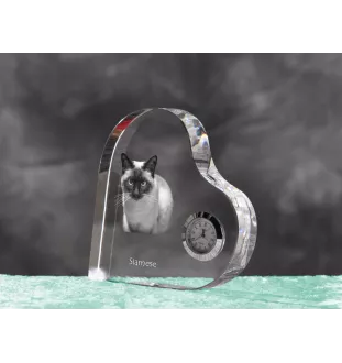 Siam - Kristalluhr mit Katzenbild, Herzregal-Uhr, personalisierte Standuhr von Art-Dog.
