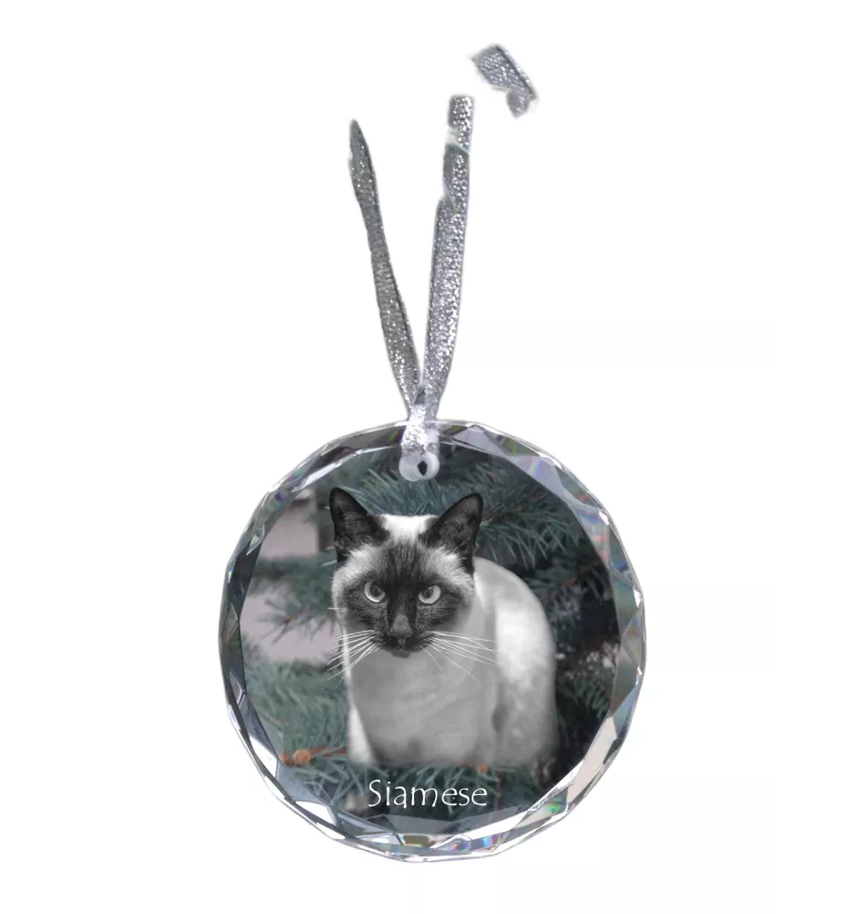 Siamese - crystal bauble with a photo, photo of a cat in crystal, personalized Christmas tree ornament by Art-Dog brand