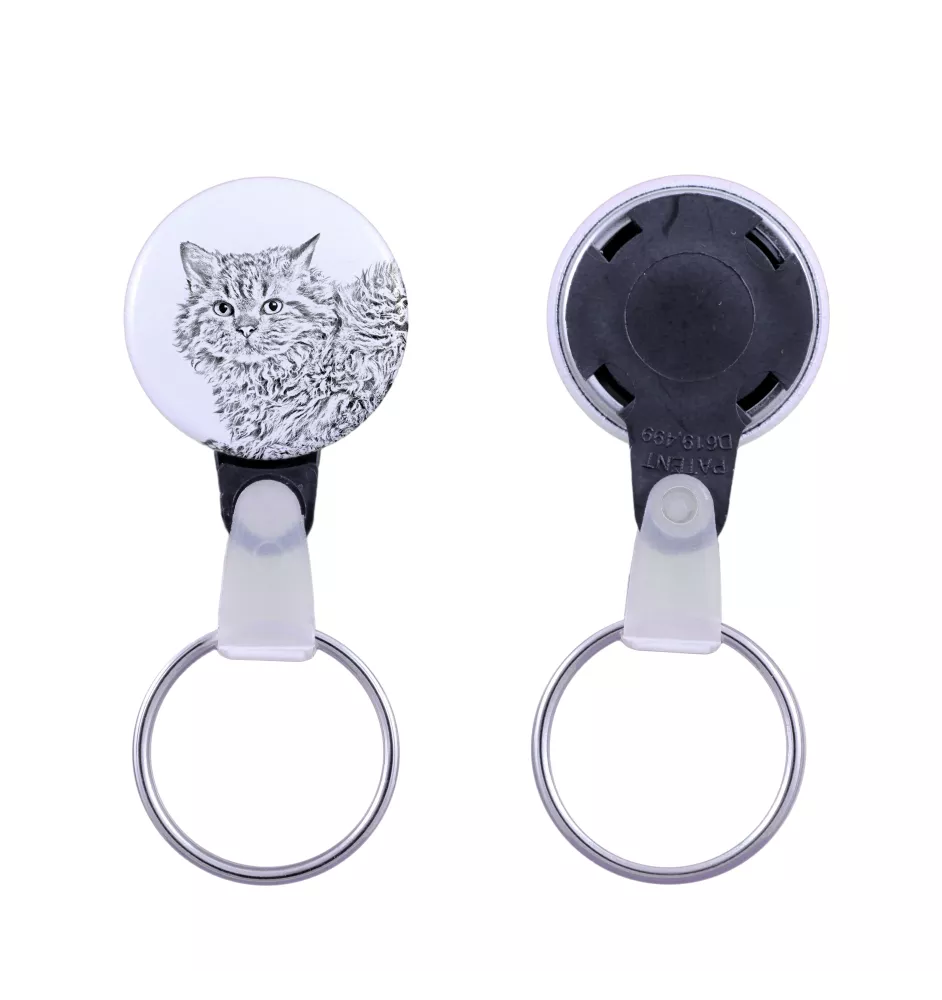 Selkirk Rex Cat Longhaired - handmade keychain with a cat portrait, purse charm, product of the Art-Dog brand.