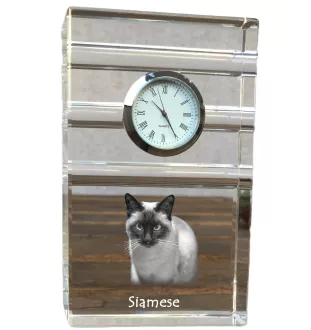 Siamese - glass clock with a photo, photo of a cat in crystal, personalized standing office clock by Art-Dog brand