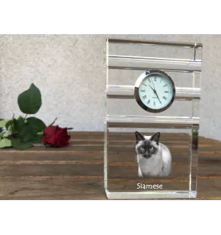 Siamese - glass clock with a photo, photo of a cat in crystal, personalized standing office clock by Art-Dog brand