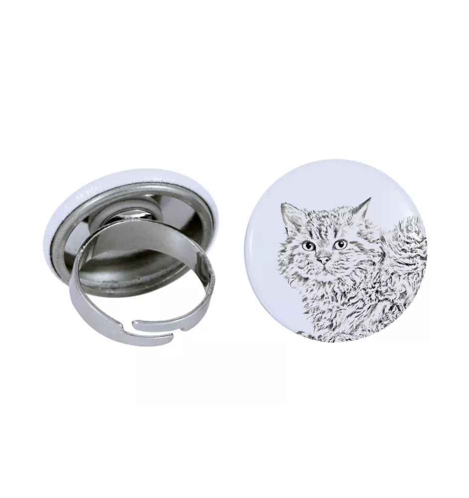 Chat Selkirk Rex à poil long - une bague unique, faite à la main, bijoux pour femmes de la marque Art-Dog