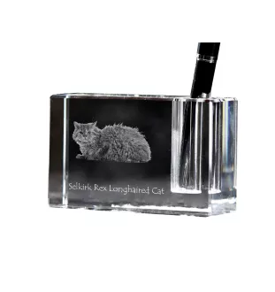 Selkirk Rex Katze Langhaar - Stifthalter, Kristallorganizer mit Katzenfoto, einzigartige Schreibtischdekoration der Marke Art-Dog