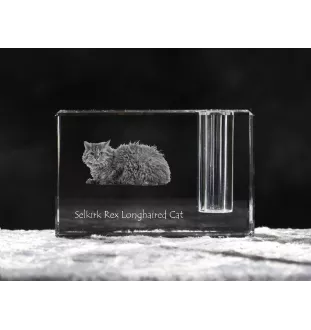 Selkirk Rex Katze Langhaar - Stifthalter, Kristallorganizer mit Katzenfoto, einzigartige Schreibtischdekoration der Marke Art-Dog