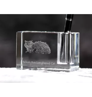 Selkirk Rex Katze Langhaar - Stifthalter, Kristallorganizer mit Katzenfoto, einzigartige Schreibtischdekoration der Marke Art-Dog