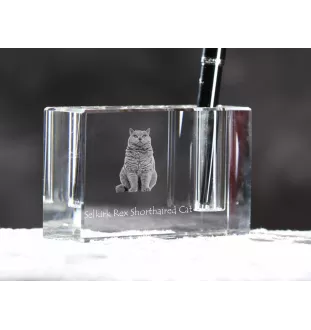 Selkirk Rex Cat Shorthaired - Pen stand, crystal organiser with cat photo, unique desk decoration by Art-Dog brand