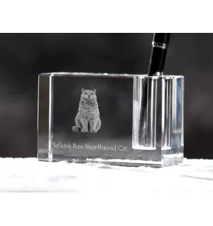Selkirk Rex Katze Kurzhaar - Stifthalter, Kristallorganizer mit Katzenfoto, einzigartige Schreibtischdekoration der Marke Art-Dog