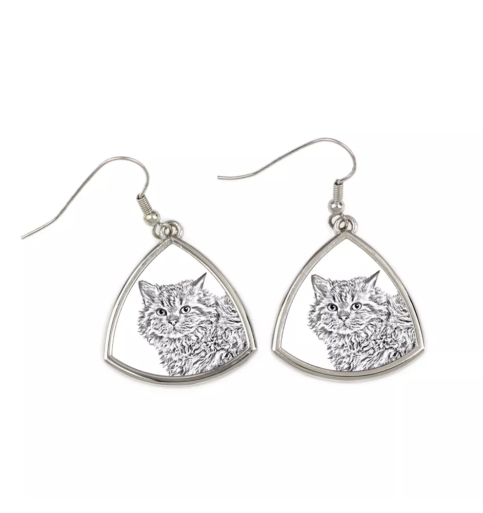 Selkirk Rex Katze Langhaar - Katzenohrringe, hängende Ohrringe mit Bild, personalisierter Schmuck mit dem Aufdruck der Marke Art-Dog