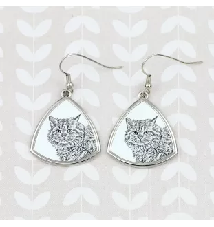 Chat Selkirk Rex à poil long - boucles d'oreilles avec un chat, boucles d'oreilles pendantes avec une image, bijoux personnalisés avec l'impression de la marque Art-Dog