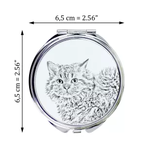 Selkirk Rex Cat Longhaired - pocket mirror with a cat, personalized mirror for a purse, compact mirror with Art-Dog brand print