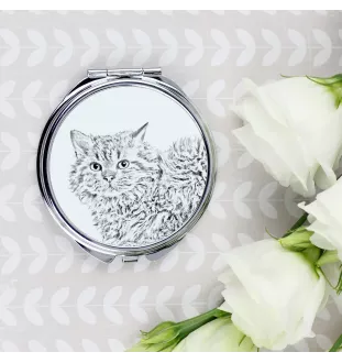 Selkirk Rex Cat Longhaired - pocket mirror with a cat, personalized mirror for a purse, compact mirror with Art-Dog brand print