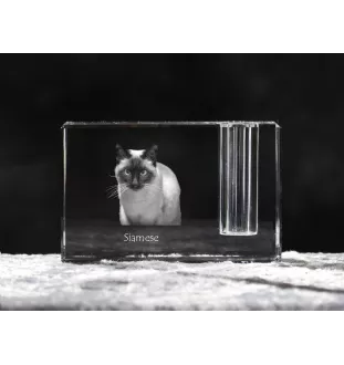 Siamois - Porte-stylos, organiseur en cristal avec photo de chat, décoration de bureau unique par la marque Art-Dog